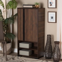 Baxton Studio SESC70140WI-Columbia/Black-Shoe Cabinet Raina Modern and Contemporary Two-Tone Walnut Brown and Black Finished Wood 2-Door Shoe Storage Cabinett